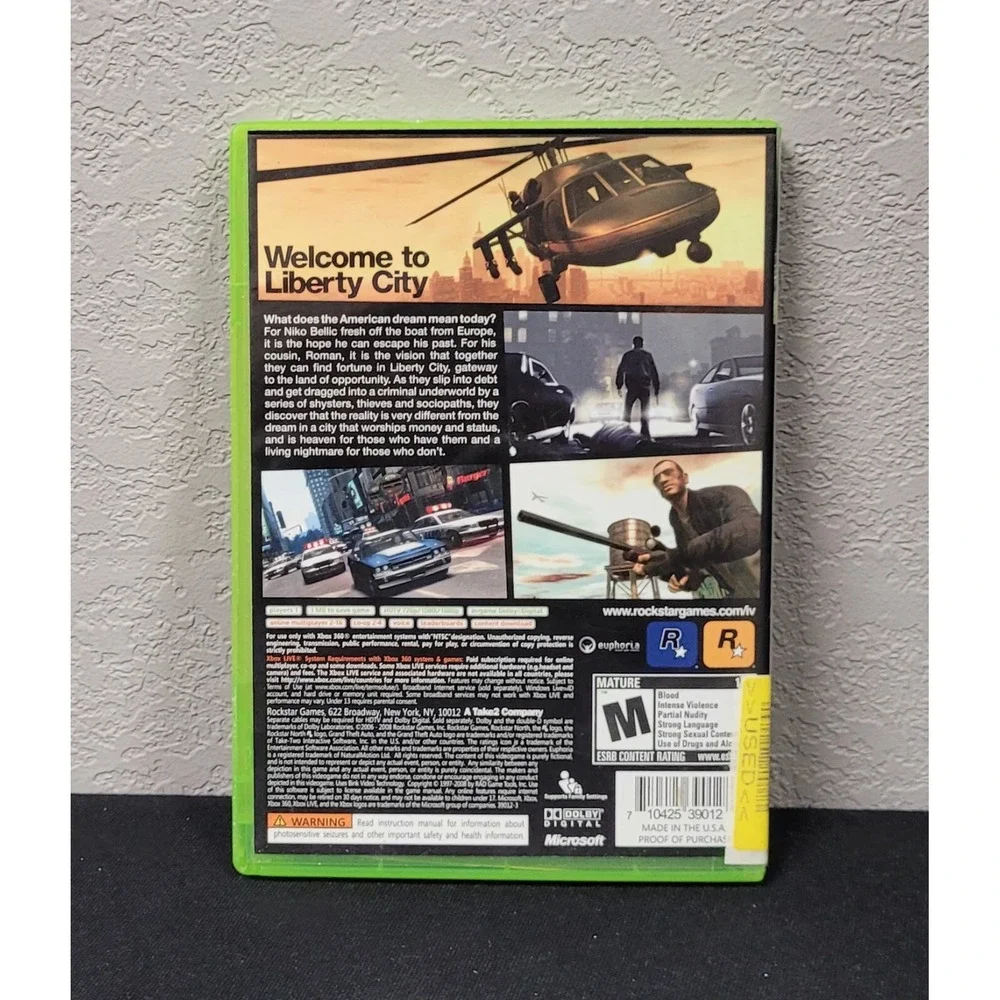 Grand Theft Auto IV (Microsoft Xbox 360, 2008) Xbox 360 Video Game